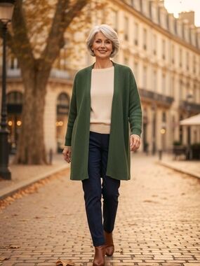 Open-Front Longline Cardigan in Olive Green